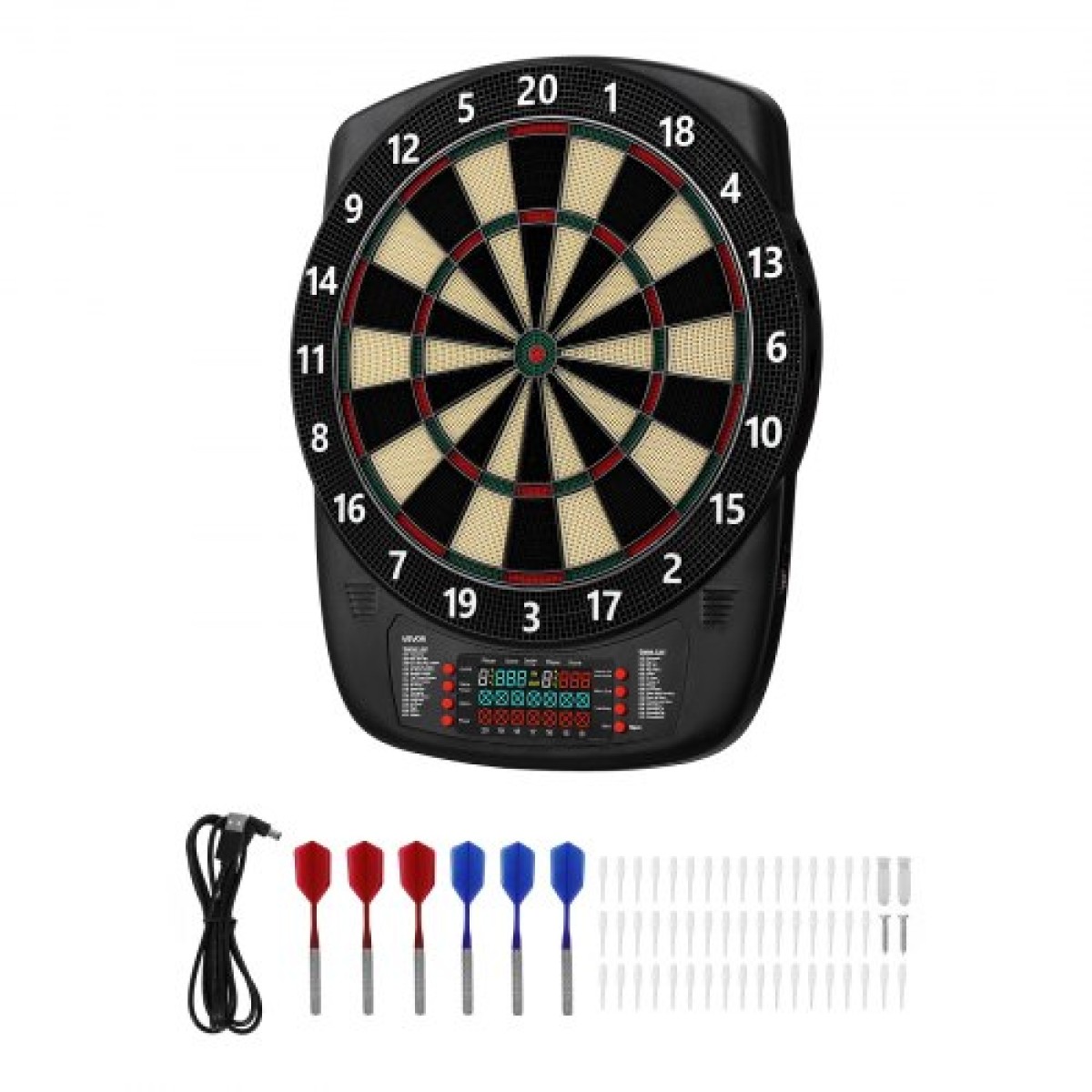 VEVOR Electronic Dart Board, 336mm Target Dartboard με 43 παιχνίδια & 200+ παραλλαγές για έως και 8 παίκτες, 6 άξονες βελών με πτήσεις & 50 soft tips, έγχρωμη οθόνη βαθμολογίας LCD για αίθουσες παιχνιδιών Home Party