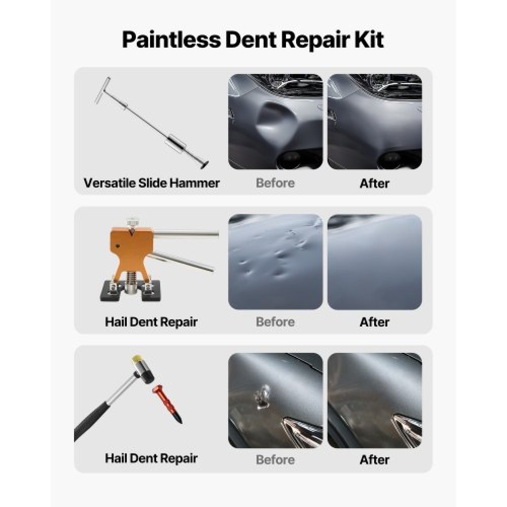 VEVOR Dent Puller Kit, 61 ΤΕΜ. Paintless Dent Removal Kit με Golden Lifter, Slide Hammer T-Bar, Glue Gun, Auto Body Hail Repair Remover Tools for Car Refrigerator Large Small Door Diing Repair