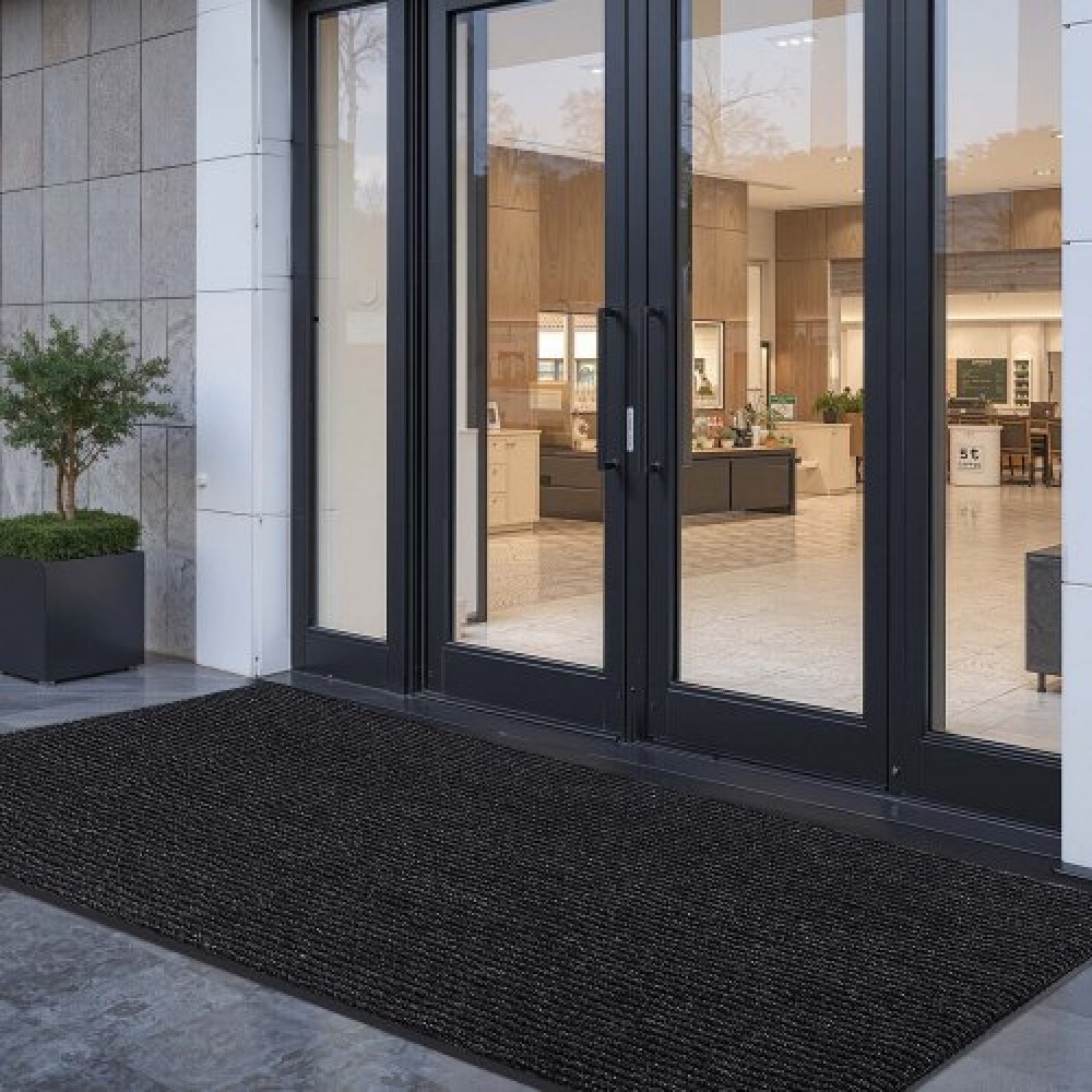 VEVOR Front Door Mat, 3048 x 914 mm Commercial Floor Mat for Indoor and Outdoor, Stylish Striped Industrial Carpet with PVC Backing, Heavy Duty Washable Entry Rug for Hallway, Balcony, Garage, Grey
