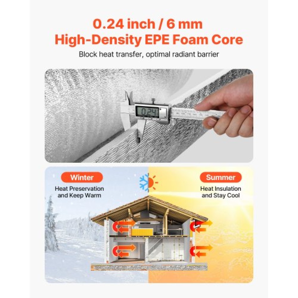 VEVOR Reflective Insulation Roll, 2 Carage Door Thermal Insulation Kit, 6mm 5,49 m x 0,61 m, 4 Rolls Foil Aluminum EPE Foam Radiant Barrier, White Heat Shield PE για γκαραζόπορτες