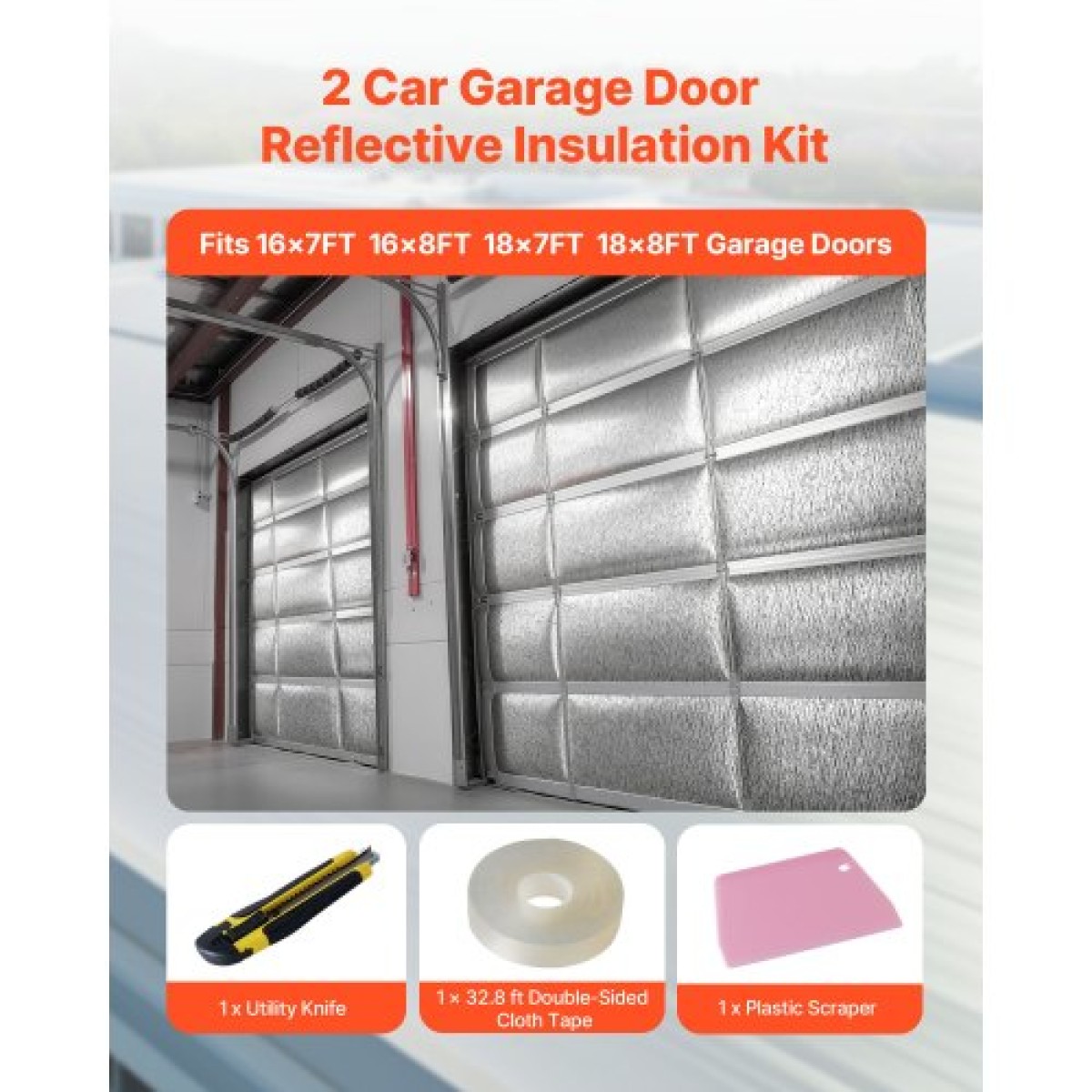 VEVOR Reflective Insulation Roll, 2 Carage Door Thermal Insulation Kit, 6mm 5,49 m x 0,61 m, 4 Rolls Foil Aluminum EPE Foam Radiant Barrier, White Heat Shield PE για γκαραζόπορτες