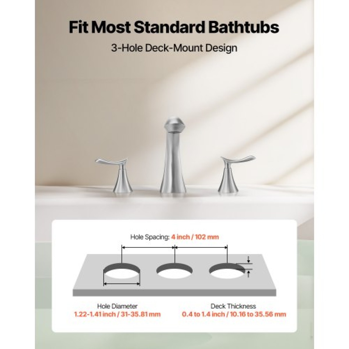 VEVOR Roman Baucet Baucet, 3 Hole Waterfall Bathtub Baucet, Gooseneck Bath Bar Baucets Baucets with 2 Handles, Deck Mount Bab Baucet Baucet for Baby Care, μπάνιο ενηλίκων, βουρτσισμένο ανοξείδωτο ατσάλι, ψηλό τόξο