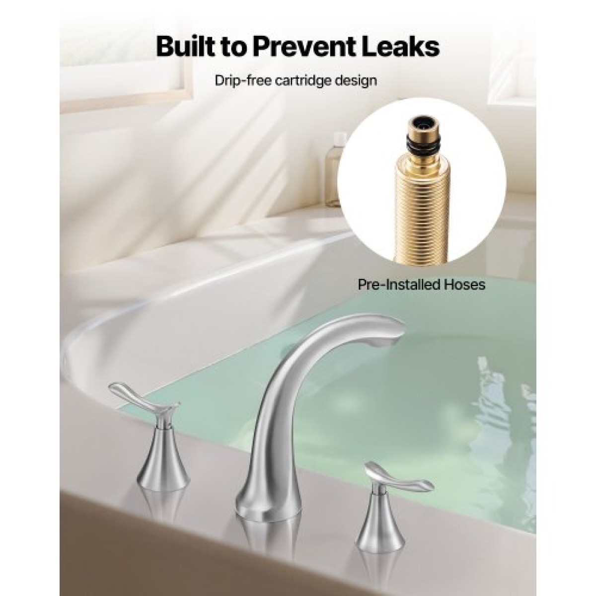 VEVOR Roman Baucet Baucet, 3 Hole Waterfall Bathtub Baucet, Gooseneck Bath Bar Baucets Baucets with 2 Handles, Deck Mount Bab Baucet Baucet for Baby Care, μπάνιο ενηλίκων, βουρτσισμένο ανοξείδωτο ατσάλι, ψηλό τόξο