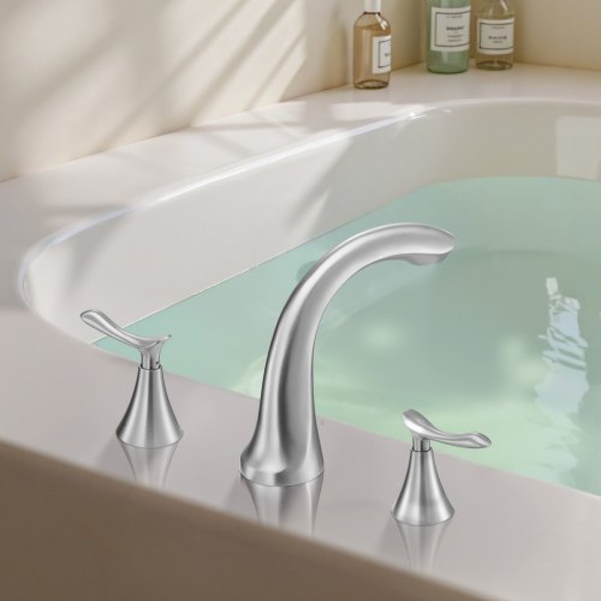 VEVOR Roman Baucet Baucet, 3 Hole Waterfall Bathtub Baucet, Gooseneck Bath Bar Baucets Baucets with 2 Handles, Deck Mount Bab Baucet Baucet for Baby Care, μπάνιο ενηλίκων, βουρτσισμένο ανοξείδωτο ατσάλι, ψηλό τόξο