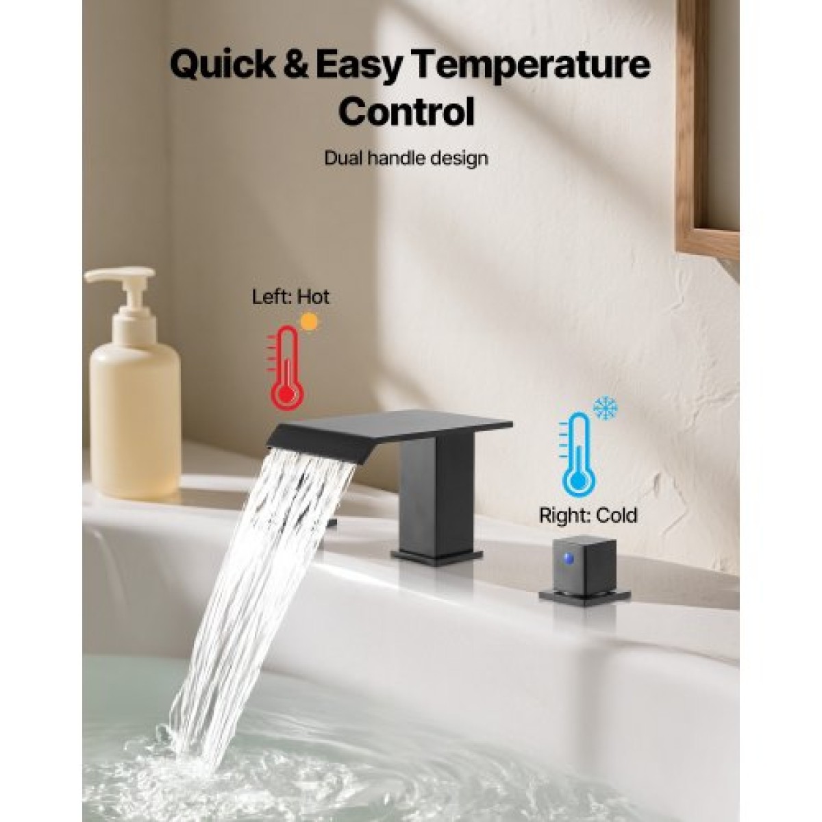 VEVOR Roman Baucet Baucet, 3 Hole Waterfall Bathub Baucet, Bath Baucets Baucets with 2 Handle, Roman Baucets Baucets Deck Mount for Pet Washing, Baby Care, Bathing Bathub, Matte Black, Inox