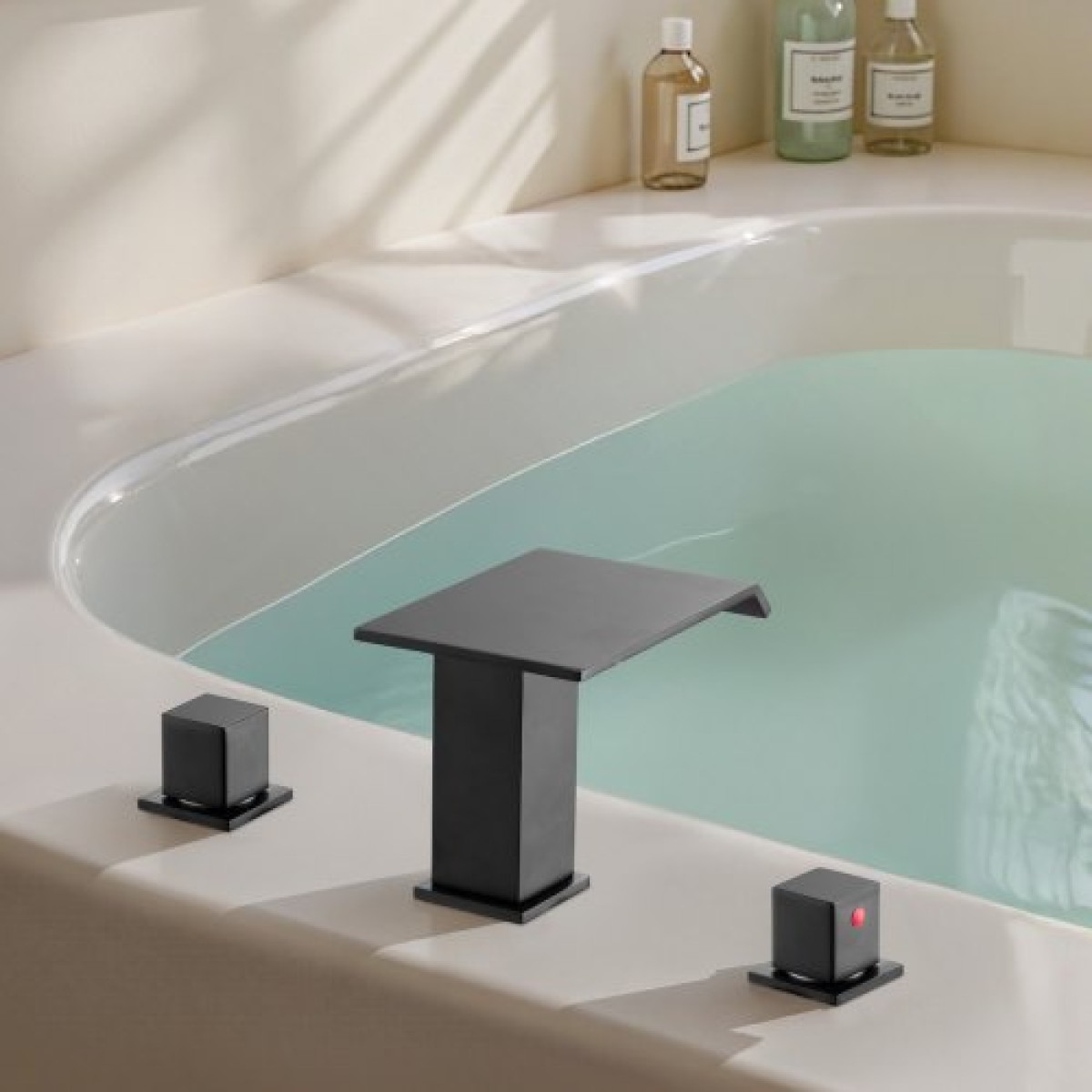 VEVOR Roman Baucet Baucet, 3 Hole Waterfall Bathub Baucet, Bath Baucets Baucets with 2 Handle, Roman Baucets Baucets Deck Mount for Pet Washing, Baby Care, Bathing Bathub, Matte Black, Inox