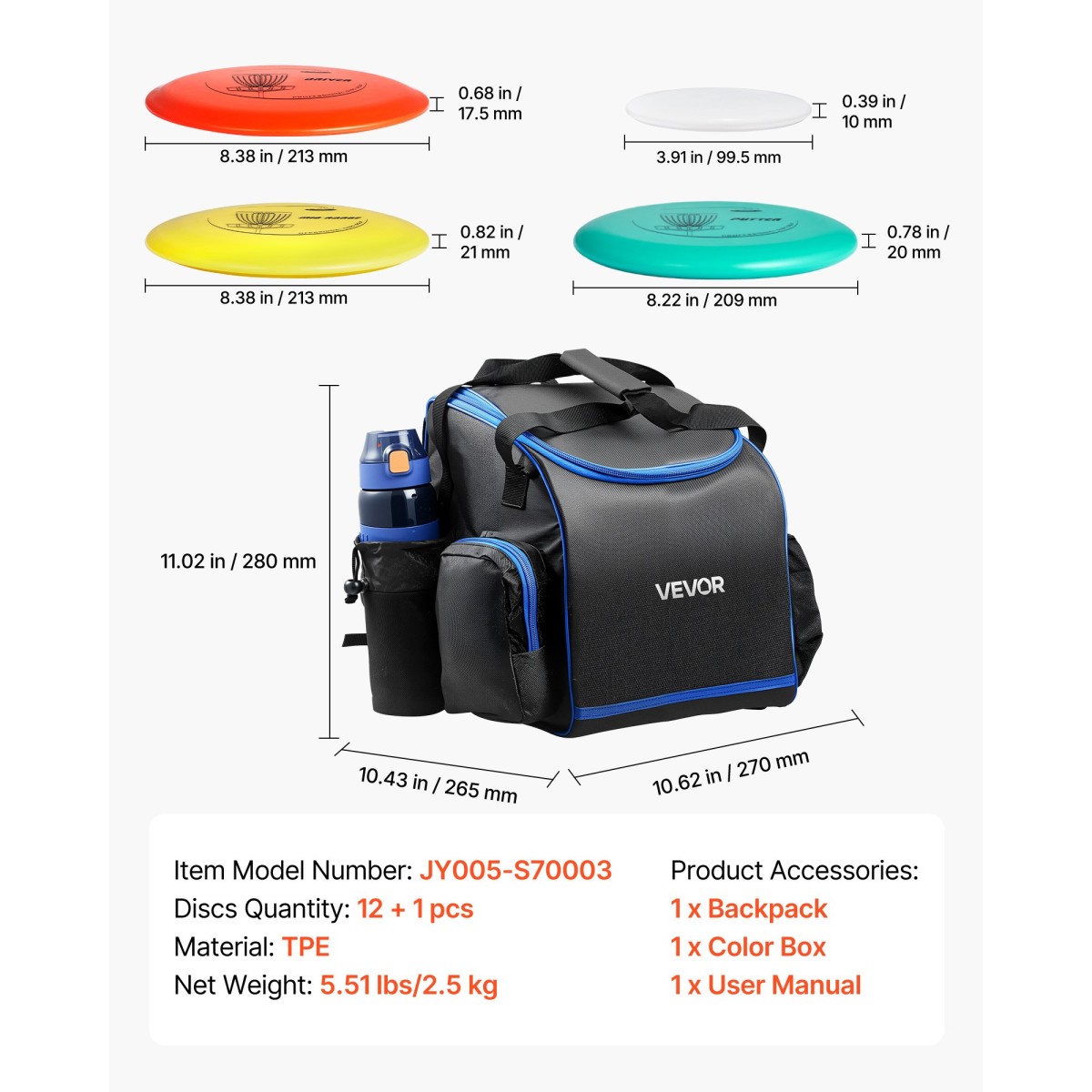 VEVOR Disc Golf Set, Ιπτάμενοι Δίσκοι 12 ΤΕΜ για αρχάριους, Σετ εκκίνησης Disc Golf, με Putter, Mid-Range, Driver, Περιλαμβάνει μίνι μαρκαδόρο, φορητό σακίδιο πλάτης, για υπαίθρια αυλή, γκαζόν, παραλία και πάρκο