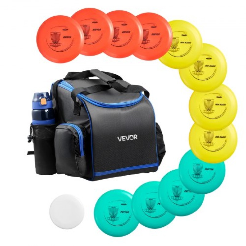 VEVOR Disc Golf Set, Ιπτάμενοι Δίσκοι 12 ΤΕΜ για αρχάριους, Σετ εκκίνησης Disc Golf, με Putter, Mid-Range, Driver, Περιλαμβάνει μίνι μαρκαδόρο, φορητό σακίδιο πλάτης, για υπαίθρια αυλή, γκαζόν, παραλία και πάρκο