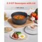 Κατσαρόλα VEVOR 2.5 QT, Αντικολλητικό τηγάνι με γυάλινο καπάκι, Κατσαρόλα ψησίματος πολλαπλών χρήσεων με αποσπώμενο χερούλι, κατσαρόλα μικρή κουζίνα κουζίνας με επικάλυψη, συμβατό με επαγωγή, μαύρο