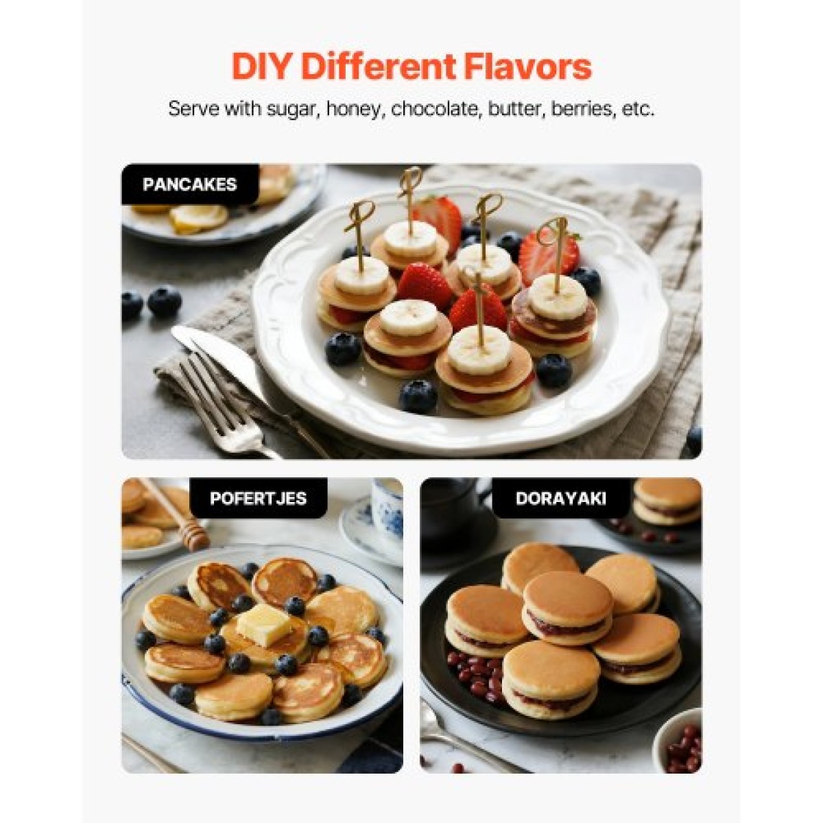 VEVOR Mini Pancake Maker, 25 ΤΕΜ. 43mm Διάμετρος Ολλανδικός Μάφιν Βαφλιέρα, Αντικολλητικό Ανοξείδωτο Γκριλ Poffertjes, Επαγγελματικό Ηλεκτρικό Μηχάνημα Dorayaki, Temp & Time Control, Εστιατόριο κουζίνας σπιτιού