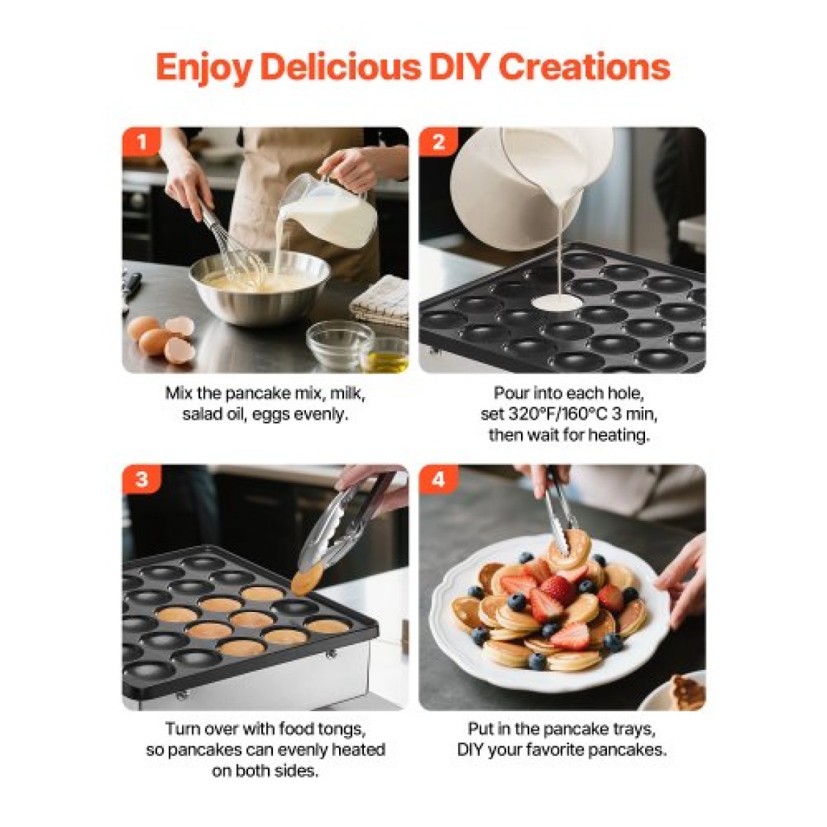 VEVOR Mini Pancake Maker, 25 ΤΕΜ. 43mm Διάμετρος Ολλανδικός Μάφιν Βαφλιέρα, Αντικολλητικό Ανοξείδωτο Γκριλ Poffertjes, Επαγγελματικό Ηλεκτρικό Μηχάνημα Dorayaki, Temp & Time Control, Εστιατόριο κουζίνας σπιτιού