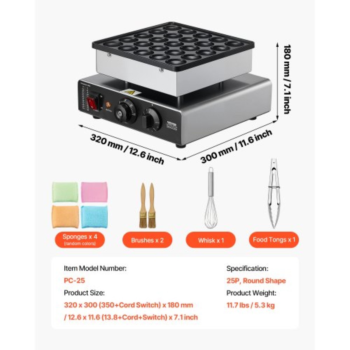 VEVOR Mini Pancake Maker, 25 ΤΕΜ. 43mm Διάμετρος Ολλανδικός Μάφιν Βαφλιέρα, Αντικολλητικό Ανοξείδωτο Γκριλ Poffertjes, Επαγγελματικό Ηλεκτρικό Μηχάνημα Dorayaki, Temp & Time Control, Εστιατόριο κουζίνας σπιτιού