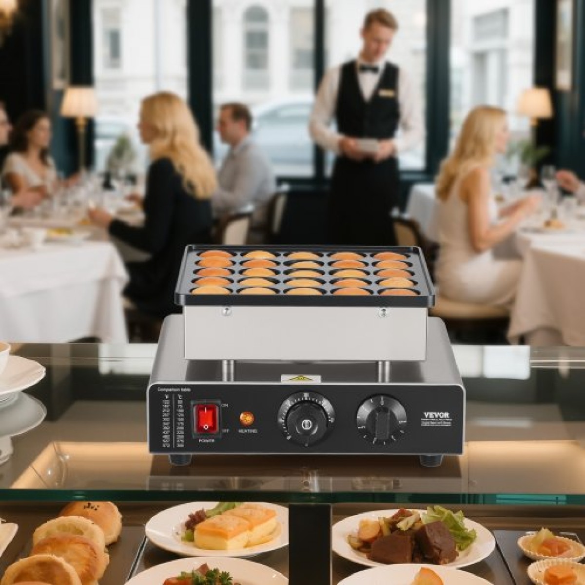 VEVOR Mini Pancake Maker, 25 ΤΕΜ. 43mm Διάμετρος Ολλανδικός Μάφιν Βαφλιέρα, Αντικολλητικό Ανοξείδωτο Γκριλ Poffertjes, Επαγγελματικό Ηλεκτρικό Μηχάνημα Dorayaki, Temp & Time Control, Εστιατόριο κουζίνας σπιτιού