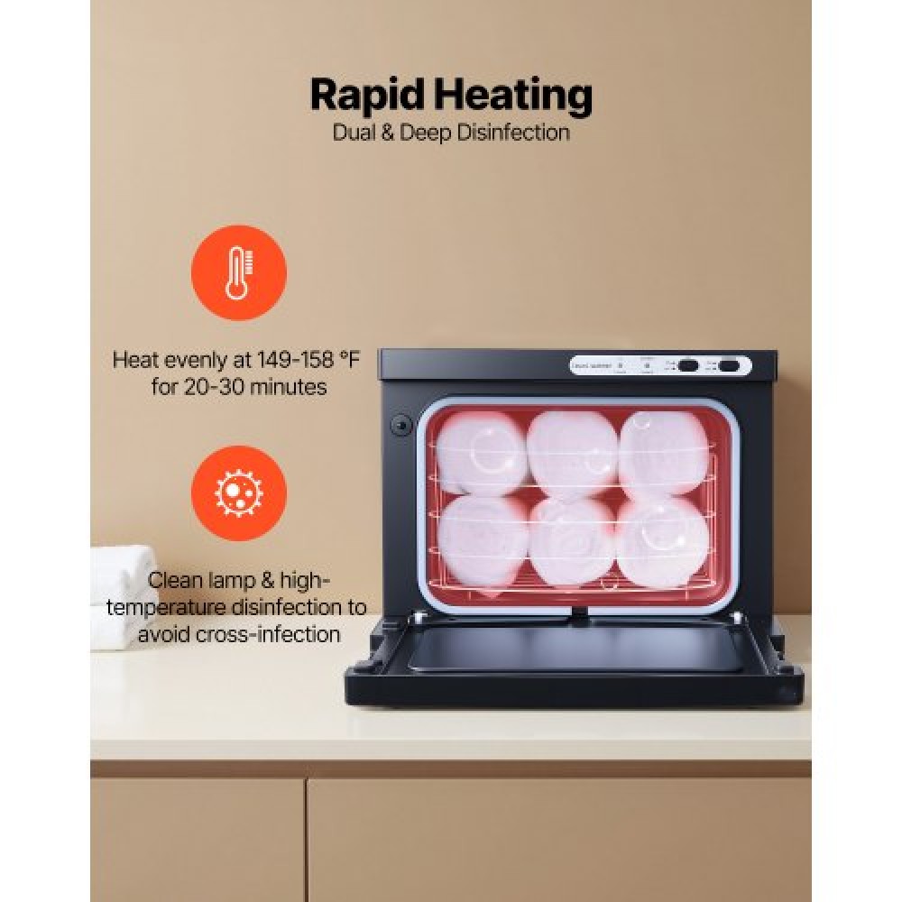 VEVOR Hot Towel Warmer, 8L Small Towel Warmer Cabinet with Clip & Stainless Steel Rack, Holds up 12 Towels, Portable All-Round Heating Cabinet for Spa, Barber, Manicures, Massage, Salon, Black