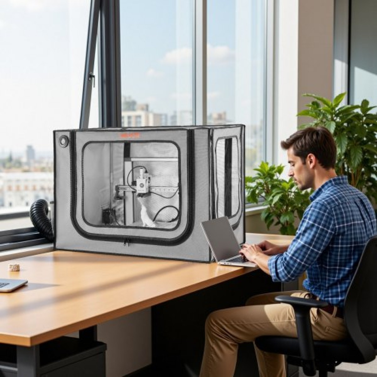 Περίβλημα 3D εκτυπωτή VEVOR με εξαερισμό, αδιάβροχο μεγάλο μέγεθος 600D Oxford υφασμάτινη σκηνή 3D, προστατευτική θήκη σταθερής θερμοκρασίας με LED, σχεδιασμένη για Bambu Lab A1 Combo, γκρι