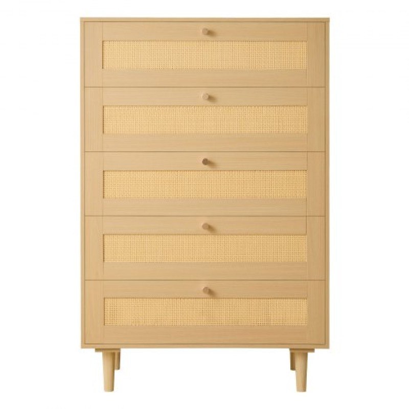 VEVOR 5 Συρταριέρα Rattan Dresser, Μοντέρνα ντουλάπα συρταριέρα για υπνοδωμάτιο, Natural Rattan συρταριέρα με μεταλλικές λαβές & ξύλινα πόδια, οργανωτή ρούχων & αποθήκευση για υπνοδωμάτιο, σαλόνι, διάδρομος