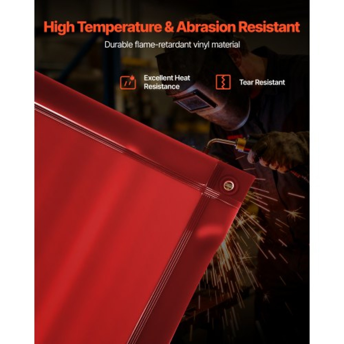 VEVOR 2PCS Welding Curtains, 1,74 x 2,34m Welding Screen Curtain, Fire-Resistant Vinyl Safety Protective Screen with 6-Level UV Protection & Hanging Drips, Φορητό για εργαστήριο/βιομηχανική χρήση, κόκκινο
