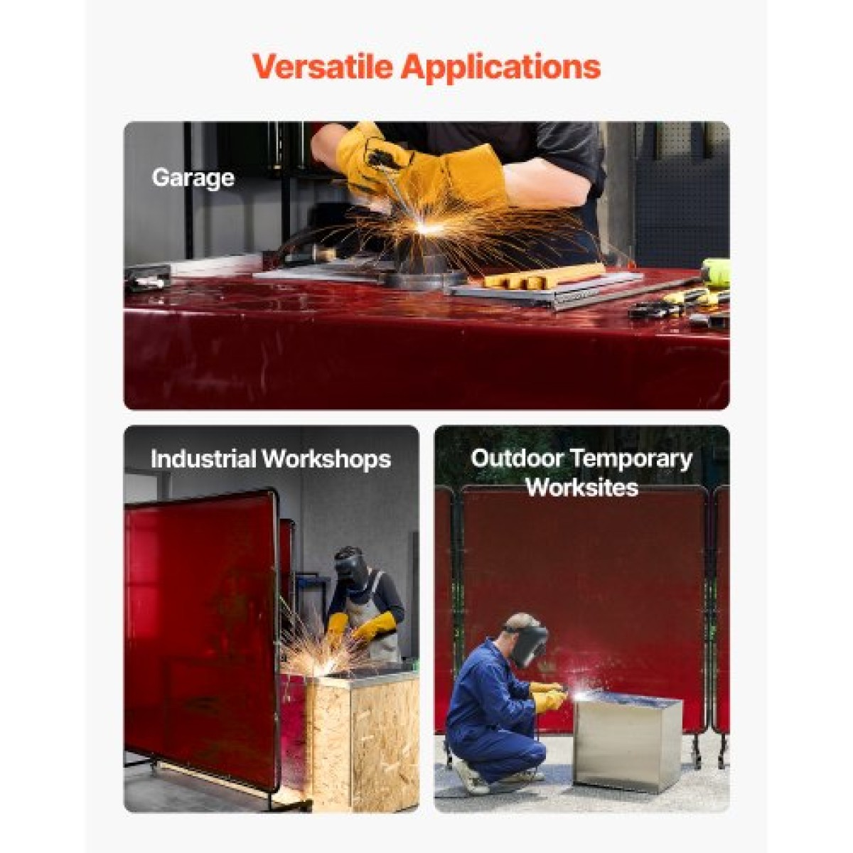 VEVOR 2PCS Welding Curtains, 1,74 x 2,34m Welding Screen Curtain, Fire-Resistant Vinyl Safety Protective Screen with 6-Level UV Protection & Hanging Drips, Φορητό για εργαστήριο/βιομηχανική χρήση, κόκκινο
