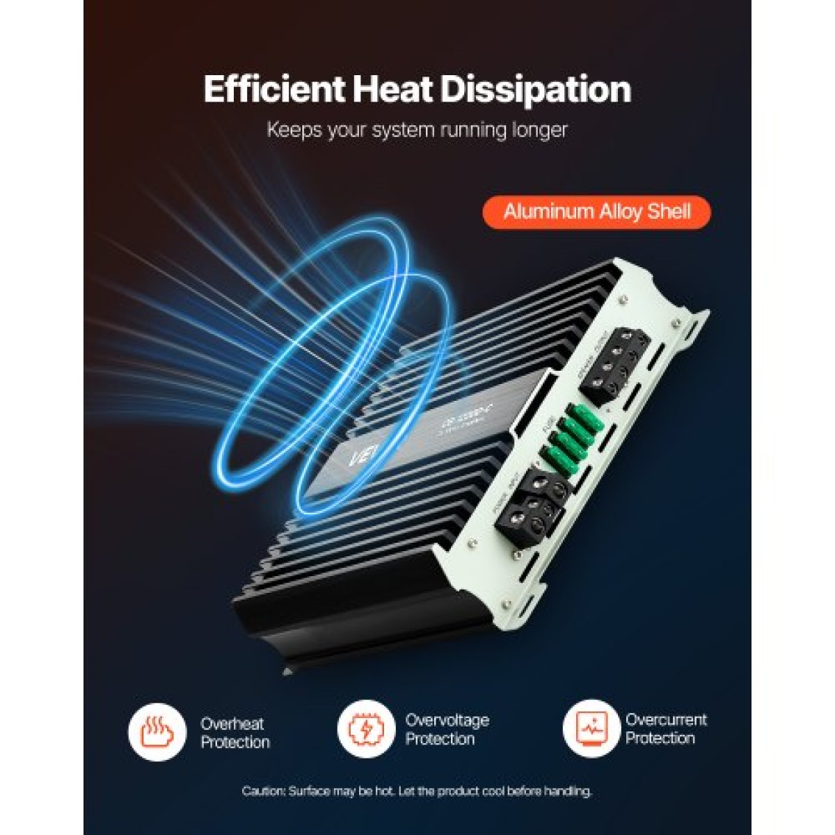 Ενισχυτής αυτοκινήτου VEVOR Monoblock, 1200W RMS MAX, 1/2/4 Ohm Stable, Ενισχυτής ήχου αυτοκινήτου κατηγορίας D 1 καναλιού με απομακρυσμένο έλεγχο στάθμης υπογούφερ, φίλτρο χαμηλής διέλευσης, ενίσχυση μπάσων & μετατόπιση φάσης, ελεγκτής έντασης ήχου