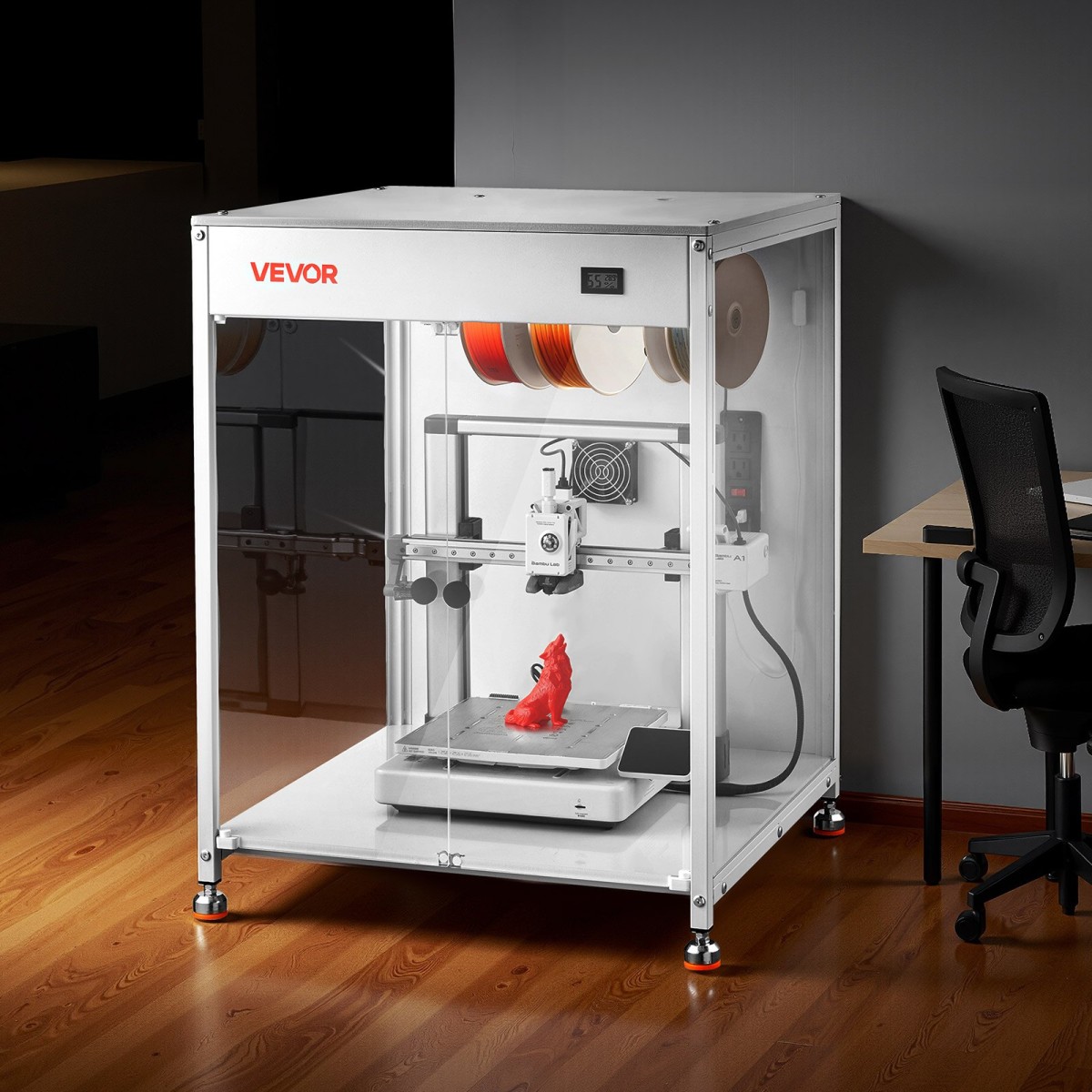Περίβλημα 3D εκτυπωτή VEVOR με εξαερισμό, αδιάβροχη διαφανή ακρυλική 3D σκηνή εκτυπωτή, θήκη σταθερής θερμοκρασίας με LED, συμβατή με Bambu Lab, Ender, Neptune, Kobra