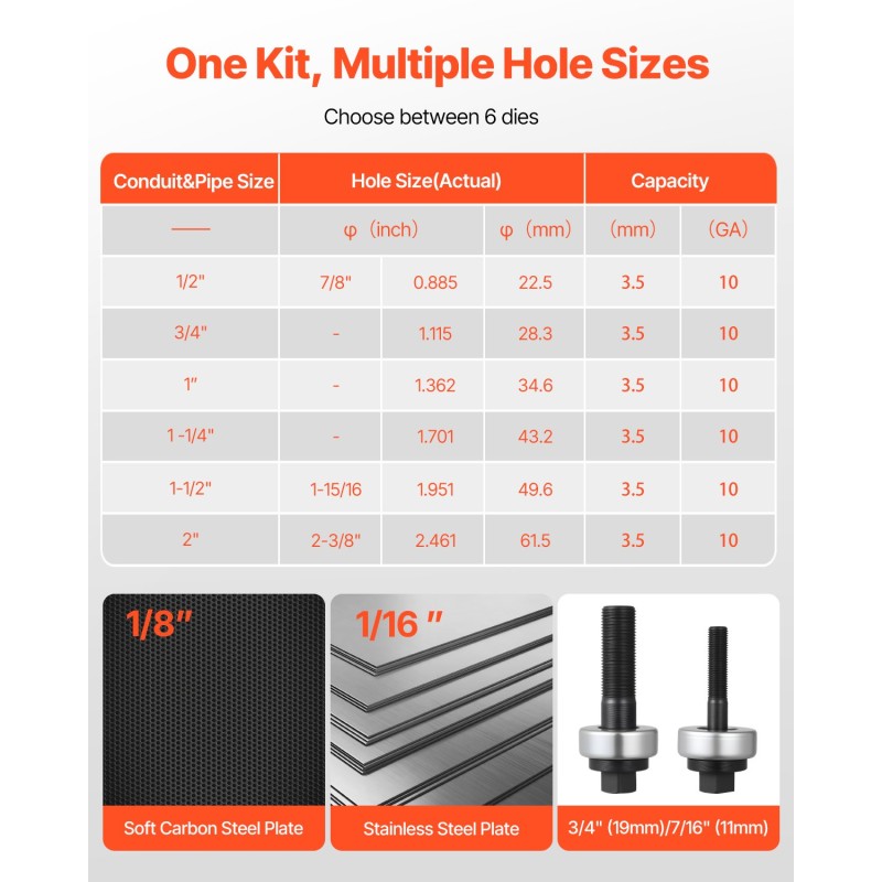 VEVOR Knockout Punch Set, 12,7 έως 50,8mm SLUG-Buster Ratchet Knockout Set, Ratchet Wrench Knockouts Punch Set για αλουμίνιο, ήπιο ατσάλι, υαλοβάμβακα, πλαστικά, 6 μεγέθη μήτρας, 40Cr Steel Ko Tool Kit