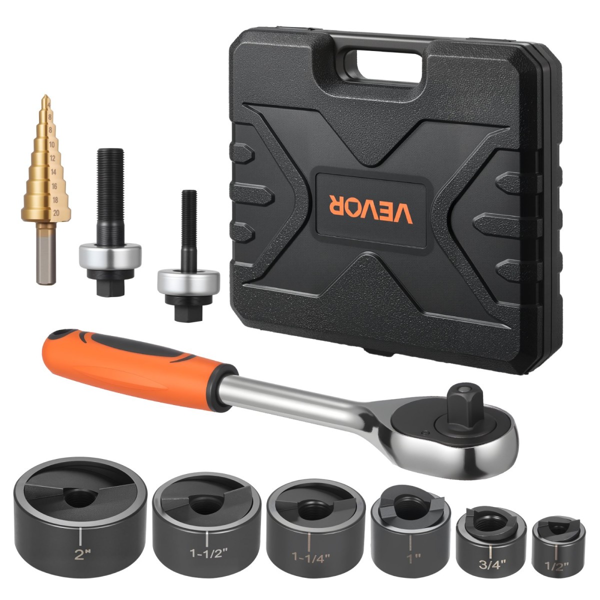VEVOR Knockout Punch Set, 12,7 έως 50,8mm SLUG-Buster Ratchet Knockout Set, Ratchet Wrench Knockouts Punch Set για αλουμίνιο, ήπιο ατσάλι, υαλοβάμβακα, πλαστικά, 6 μεγέθη μήτρας, 40Cr Steel Ko Tool Kit