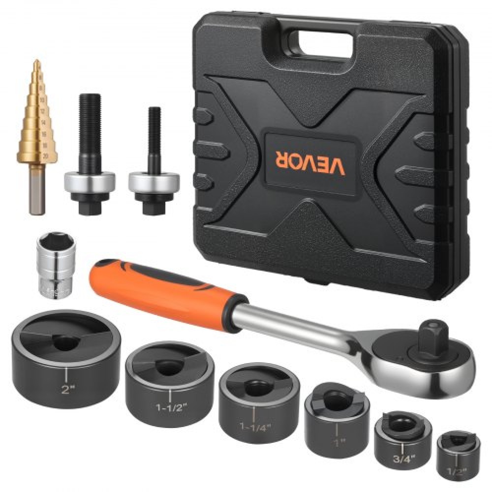VEVOR Knockout Punch Set, 12,7 έως 50,8mm SLUG-Buster Ratchet Knockout Set, Ratchet Wrench Knockouts Punch Set για αλουμίνιο, ήπιο ατσάλι, υαλοβάμβακα, πλαστικά, 6 μεγέθη μήτρας, 40Cr Steel Ko Tool Kit