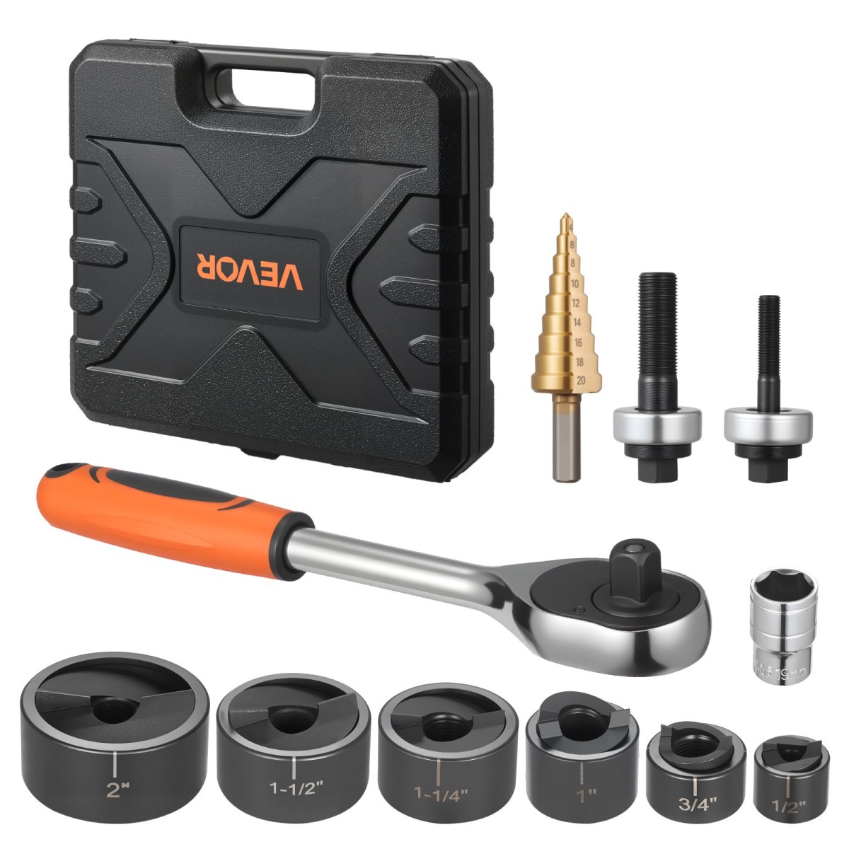 VEVOR Knockout Punch Set, 12,7 έως 50,8mm SLUG-Buster Ratchet Knockout Set, Ratchet Wrench Knockouts Punch Set για αλουμίνιο, ήπιο ατσάλι, υαλοβάμβακα, πλαστικά, 6 μεγέθη μήτρας, 40Cr Steel Ko Tool Kit