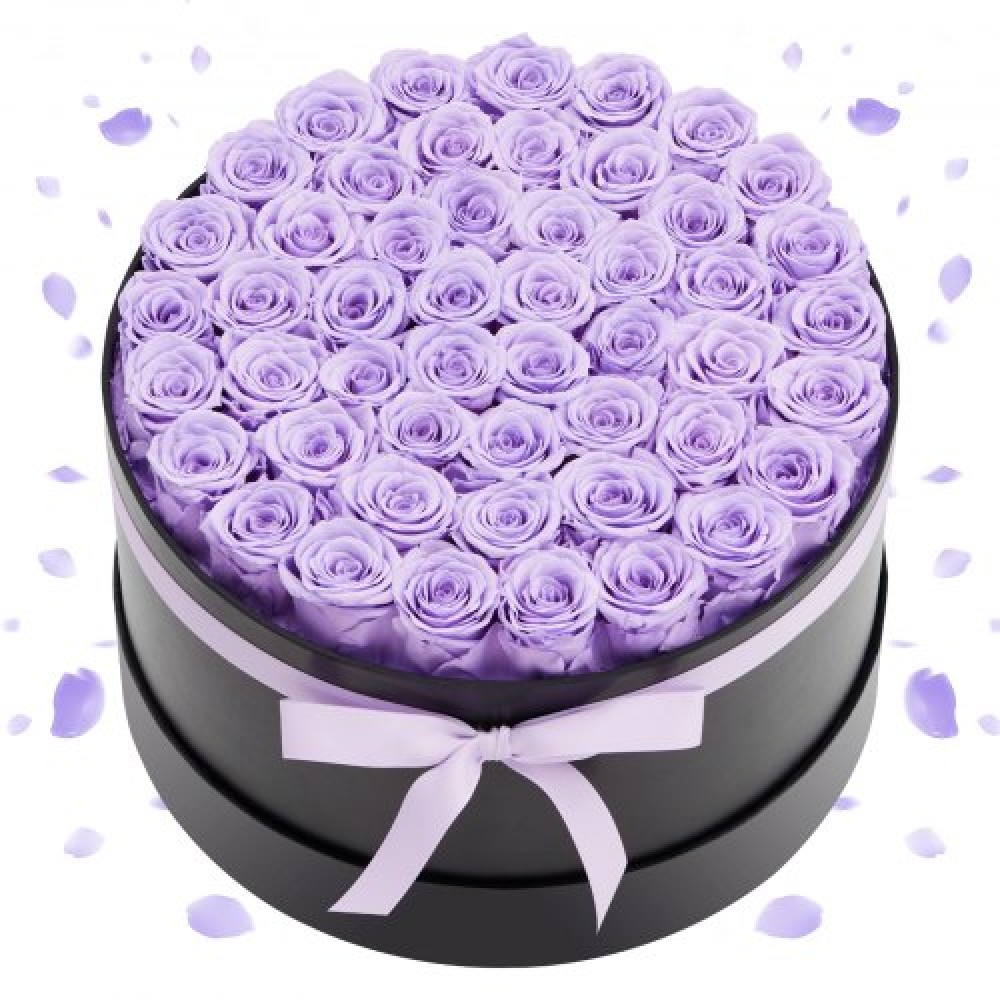 VEVOR Forever Flowers, 50 διατηρημένα τριαντάφυλλα σε ένα κουτί, Αιώνια λουλούδια Αθάνατη ανθοδέσμη Δώρο γενεθλίων για γυναίκες Μητέρες της γυναίκας της, επέτειος, ημέρα του Αγίου Βαλεντίνου, Χριστούγεννα, Μωβ λεβάντα