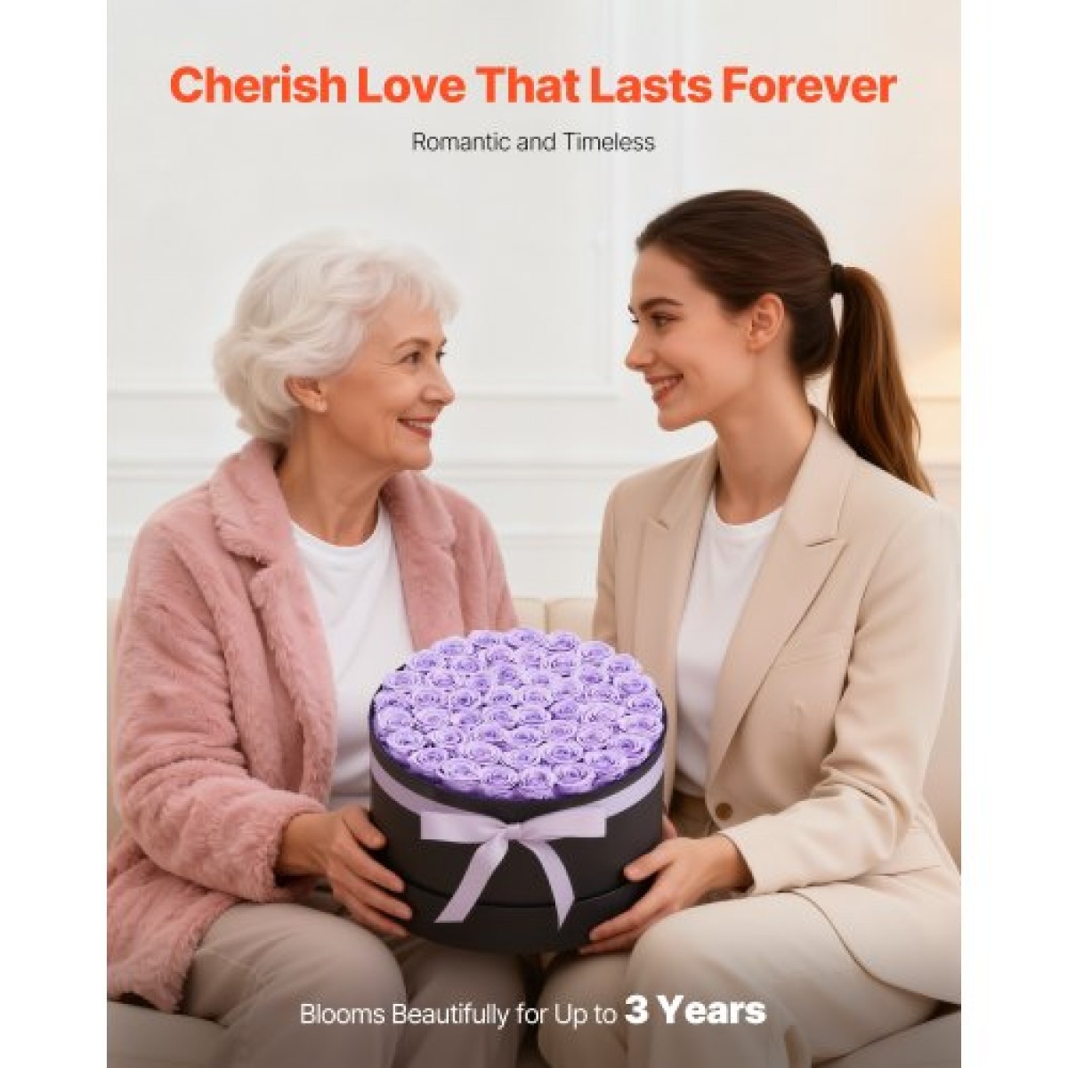 VEVOR Forever Flowers, 50 διατηρημένα τριαντάφυλλα σε ένα κουτί, Αιώνια λουλούδια Αθάνατη ανθοδέσμη Δώρο γενεθλίων για γυναίκες Μητέρες της γυναίκας της, επέτειος, ημέρα του Αγίου Βαλεντίνου, Χριστούγεννα, Μωβ λεβάντα