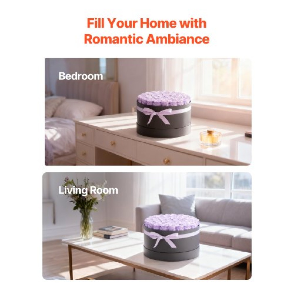 VEVOR Forever Flowers, 50 διατηρημένα τριαντάφυλλα σε ένα κουτί, Αιώνια λουλούδια Αθάνατη ανθοδέσμη Δώρο γενεθλίων για γυναίκες Μητέρες της γυναίκας της, επέτειος, ημέρα του Αγίου Βαλεντίνου, Χριστούγεννα, Μωβ λεβάντα