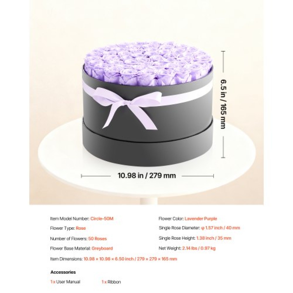 VEVOR Forever Flowers, 50 διατηρημένα τριαντάφυλλα σε ένα κουτί, Αιώνια λουλούδια Αθάνατη ανθοδέσμη Δώρο γενεθλίων για γυναίκες Μητέρες της γυναίκας της, επέτειος, ημέρα του Αγίου Βαλεντίνου, Χριστούγεννα, Μωβ λεβάντα