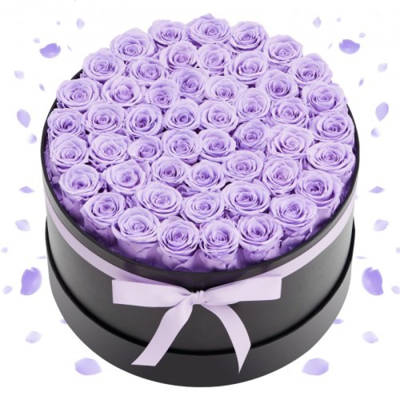 VEVOR Forever Flowers, 50 διατηρημένα τριαντάφυλλα σε ένα κουτί, Αιώνια λουλούδια Αθάνατη ανθοδέσμη Δώρο γενεθλίων για γυναίκες Μητέρες της γυναίκας της, επέτειος, ημέρα του Αγίου Βαλεντίνου, Χριστούγεννα, Μωβ λεβάντα
