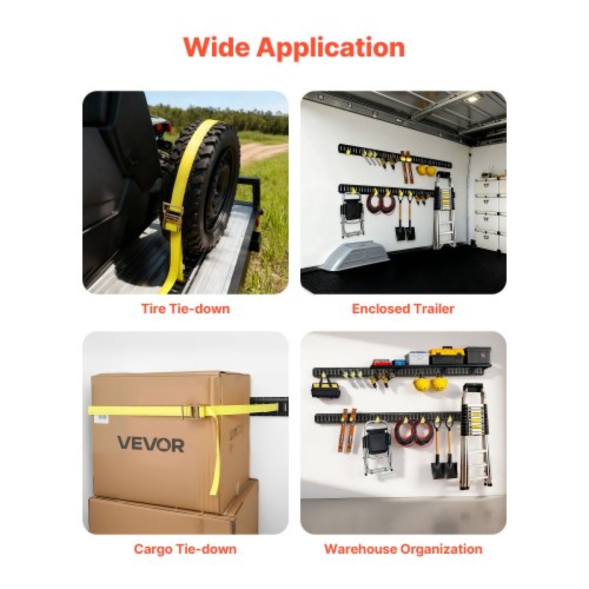 Ράγες δεσίματος VEVOR E-Track, 4 Pack, 2,3 m E Rail Track που ασφαλίζουν φορτίο και βαριά φορτία έως 909 kg, Σύστημα δεσίματος τρέιλερ Κατάλληλο για γκαράζ, φορτηγά, δέσιμο μοτοσυκλετών, βάσεις ATV