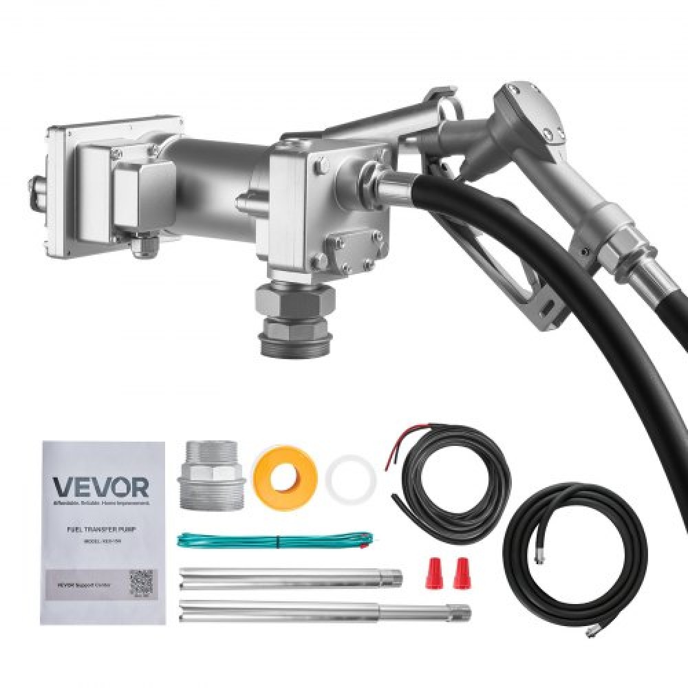 VEVOR Fuel Transfer Pump, 12V DC 57 L/min, Cast Iron Diesel Transfer Pump Kit, with Manual Shut-Off Nozzle, Discharge Hose, Overheat Protection, 1/3 HP Explosion-Proof, for Gasoline Diesel Kerosene