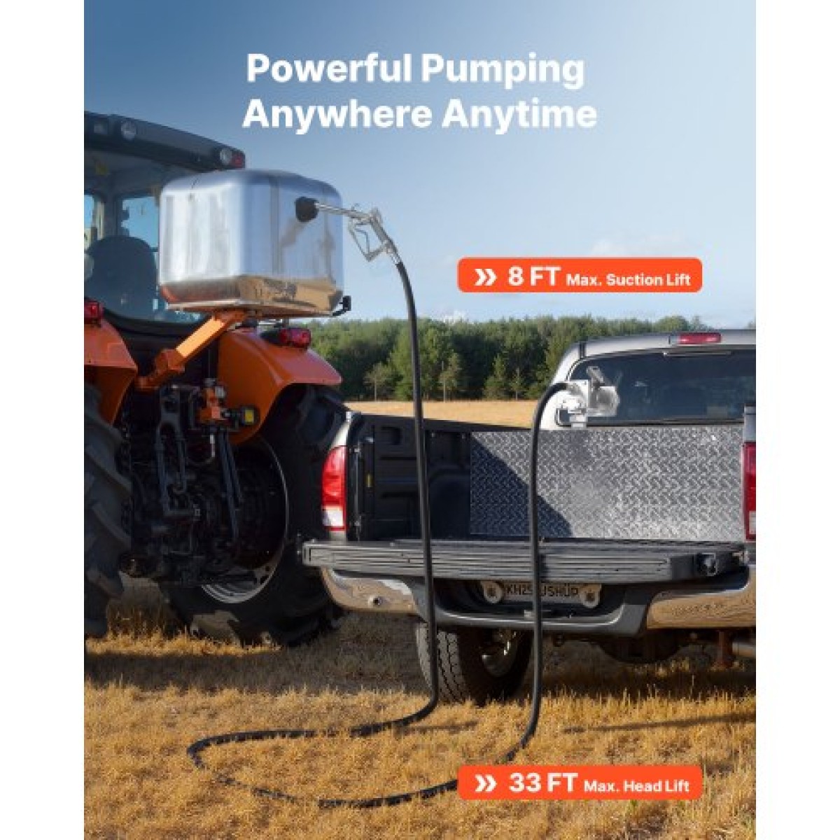 Αντλία μεταφοράς καυσίμου VEVOR, 12V DC 57 L/min, Κιτ αντλίας μεταφοράς ντίζελ από χυτοσίδηρο, με ακροφύσιο χειροκίνητης απενεργοποίησης, σωλήνας εκκένωσης, προστασία υπερθέρμανσης, 1/3 HP αντιεκρηκτικό, για βενζίνη πετρελαίου κηροζίνης
