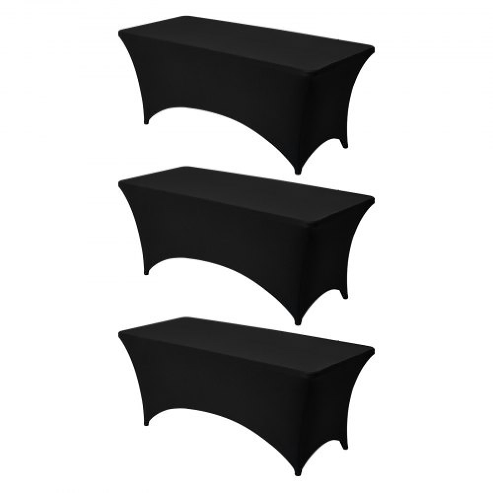 VEVOR 3 Pack Τραπεζομάντιλο για 6FT Ορθογώνια Εφαρμοσμένα Γεγονότα, Ανθεκτικά στις ρυτίδες ελαστικά μαύρα καλύμματα τραπεζιού, Πλενόμενο προστατευτικό τραπεζομάντιλο Spandex, για πάρτι, γάμο, κοκτέιλ, συμπόσιο, φεστιβάλ