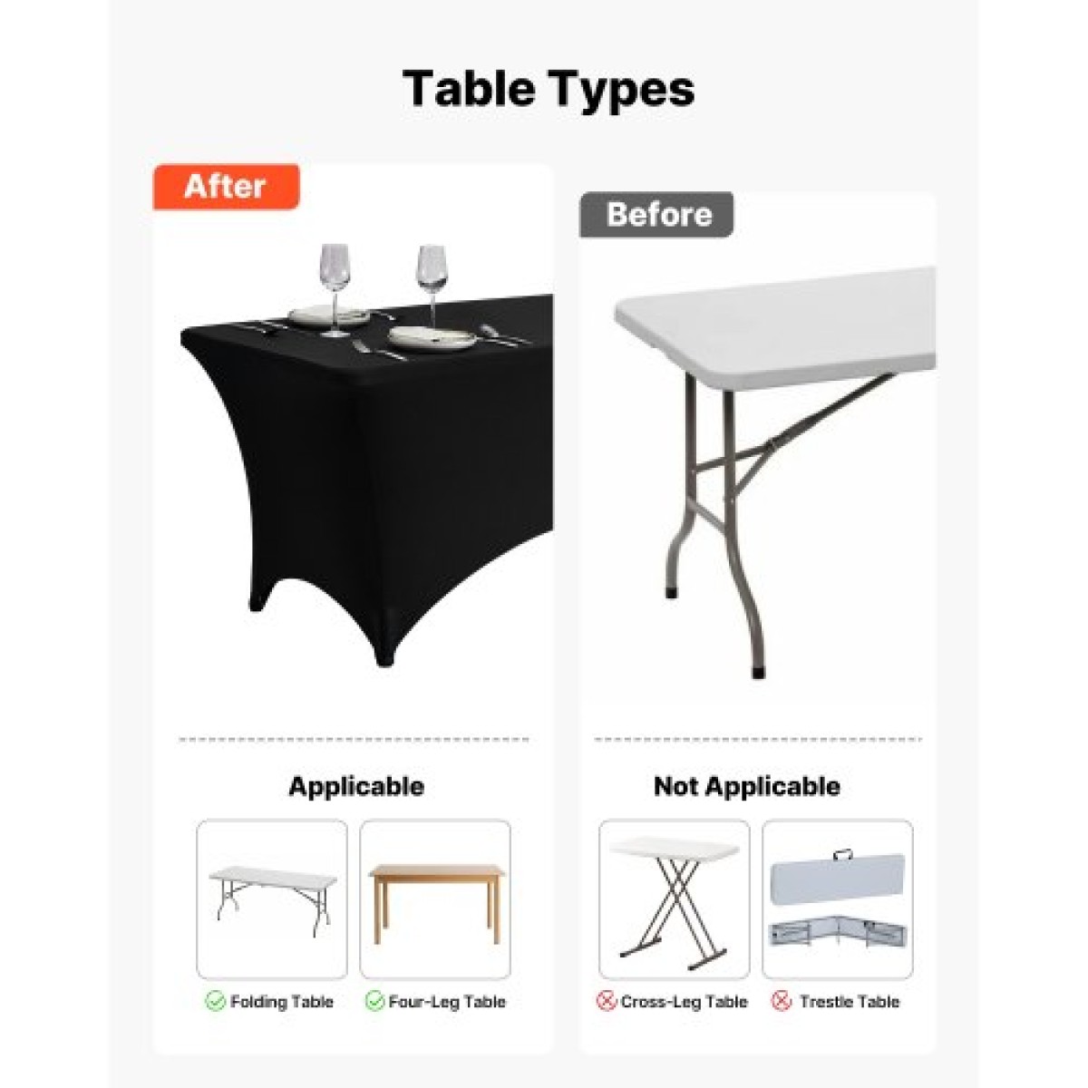 VEVOR 3 Pack Τραπεζομάντιλο για 6FT Ορθογώνια Εφαρμοσμένα Γεγονότα, Ανθεκτικά στις ρυτίδες ελαστικά μαύρα καλύμματα τραπεζιού, Πλενόμενο προστατευτικό τραπεζομάντιλο Spandex, για πάρτι, γάμο, κοκτέιλ, συμπόσιο, φεστιβάλ