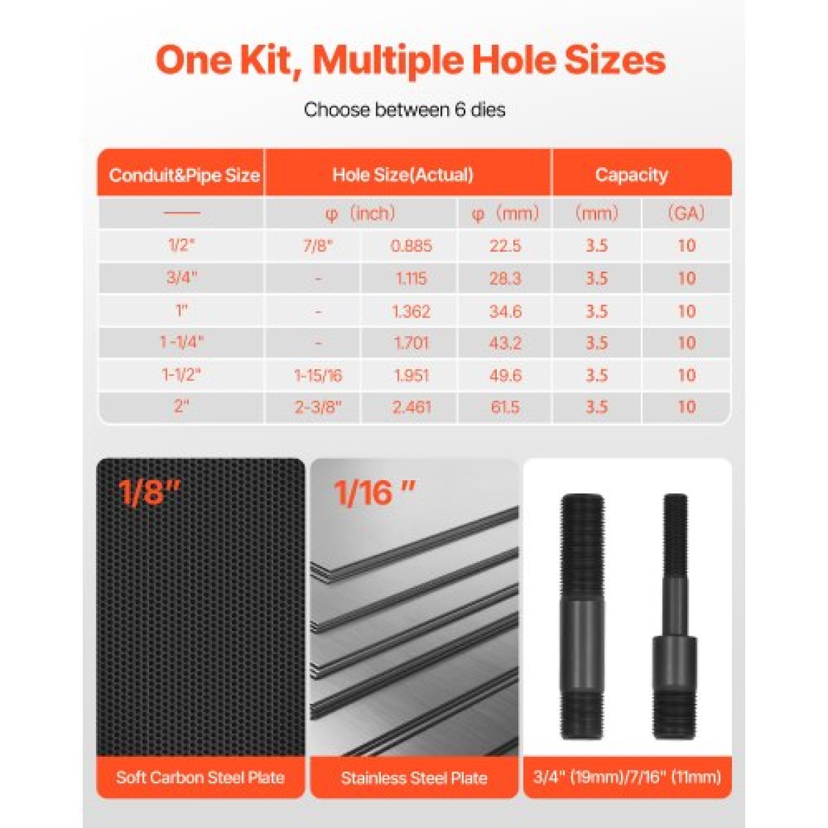 VEVOR Knockout Punch Set, 98,07 kN Hydraulic Knockout Set, 12,7 to 50,8mm KO Tool Kit Hole Making Tool, KO Tools Kit W/6 Die for Metal Electrical Cabinets, Electrical Control Points, Switch Cabine