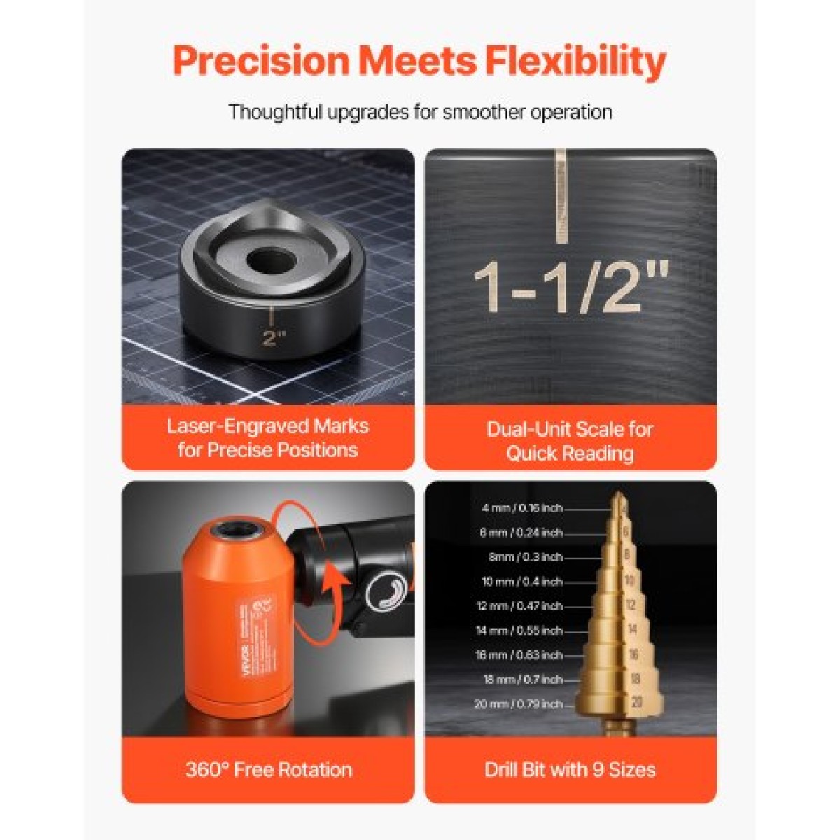 VEVOR Knockout Punch Set, 98,07 kN Hydraulic Knockout Set, 12,7 to 50,8mm KO Tool Kit Hole Making Tool, KO Tools Kit W/6 Die for Metal Electrical Cabinets, Electrical Control Points, Switch Cabine