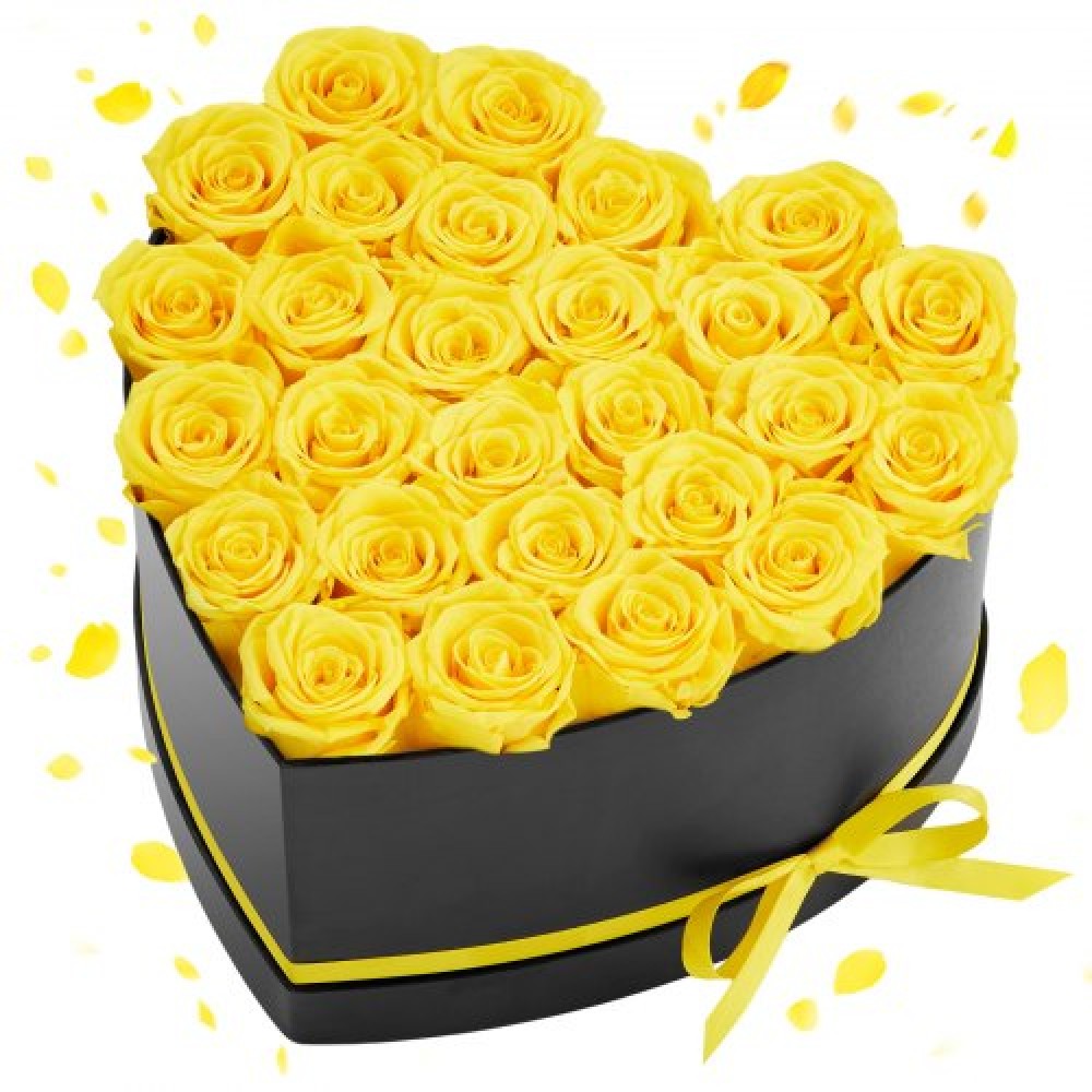 VEVOR Forever Flowers, 27 διατηρημένα τριαντάφυλλα σε κουτί σε σχήμα καρδιάς, Αιώνια λουλούδια Αθάνατη ανθοδέσμη Δώρο γενεθλίων για γυναίκες Μητέρες της γυναίκας της, επέτειος, ημέρα του Αγίου Βαλεντίνου, Χριστούγεννα, Κίτρινο
