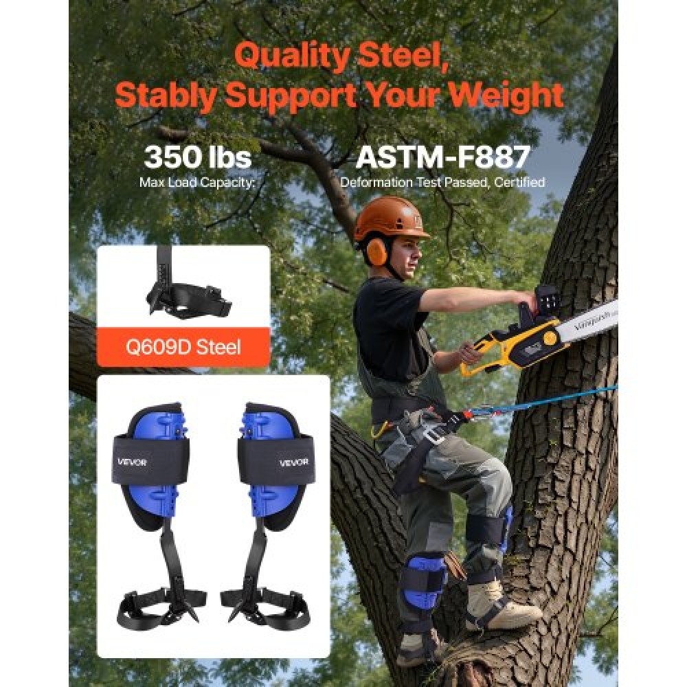 VEVOR Tree Climbing Spikes Set, Εργαλείο αναρρίχησης δέντρων με ρυθμιζόμενο ύψος με ιμάντες & λουριά, χωρητικότητα 159 kg, δενδροκομικός εξοπλισμός βαρέως τύπου Steel Climb Spurs για κυνήγι συλλογής φρούτων