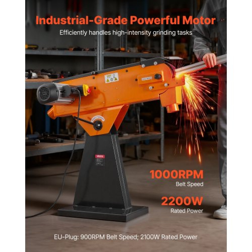 VEVOR 76mm x 2007 mm Belt Grinder Sander, 2100W 900RPM Industrial-Grade Grinding Sanding Machine with 0° - 45° Adjustable Angle & Dust Collection Port for Professional Woodworking Metalworking