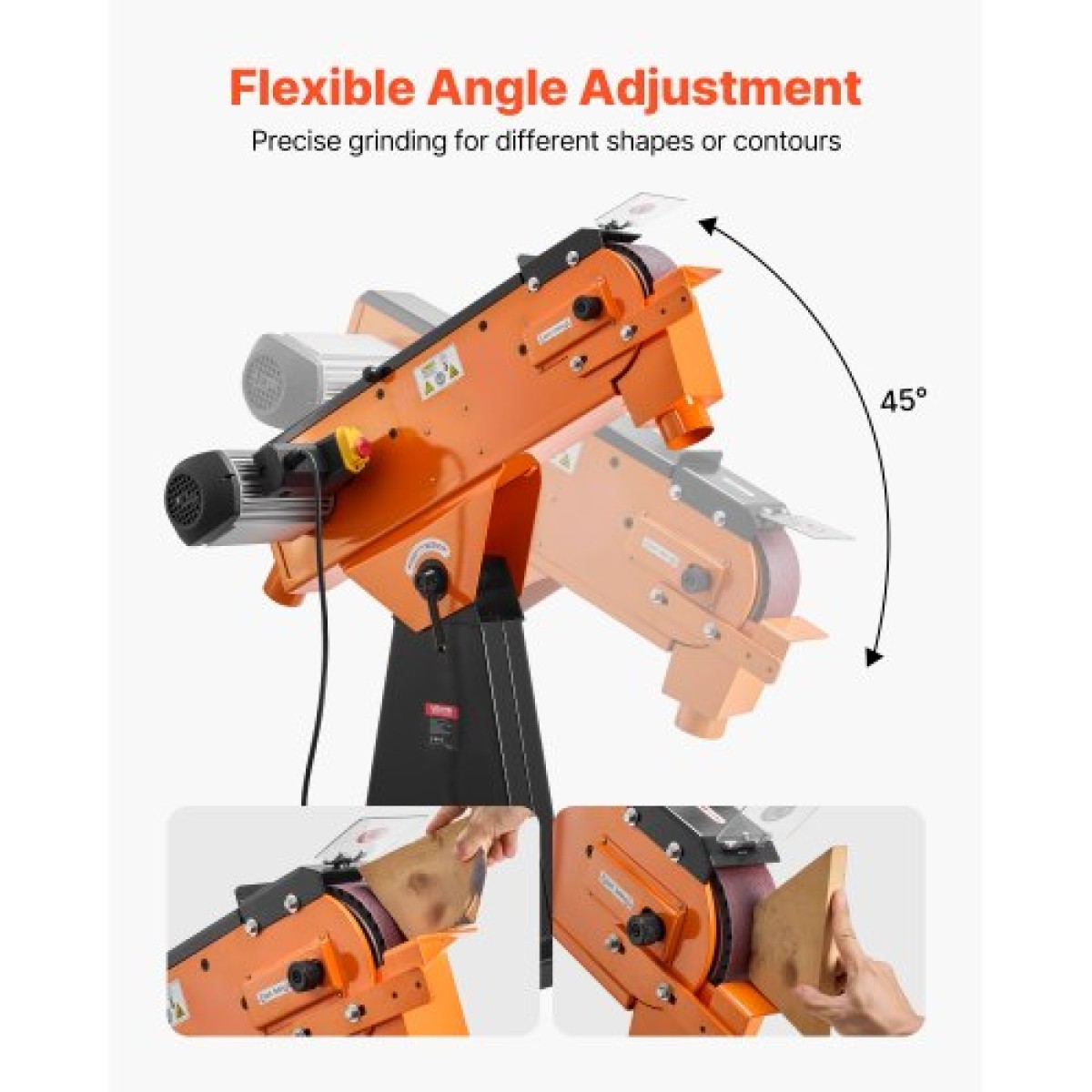 VEVOR 76mm x 2007 mm Belt Grinder Trinder, 2100W 900RPM Λειαντικό μηχάνημα λείανσης βιομηχανικής ποιότητας με ρυθμιζόμενη γωνία 0° - 45° και θύρα συλλογής σκόνης για επαγγελματική ξυλουργική επεξεργασία μετάλλων