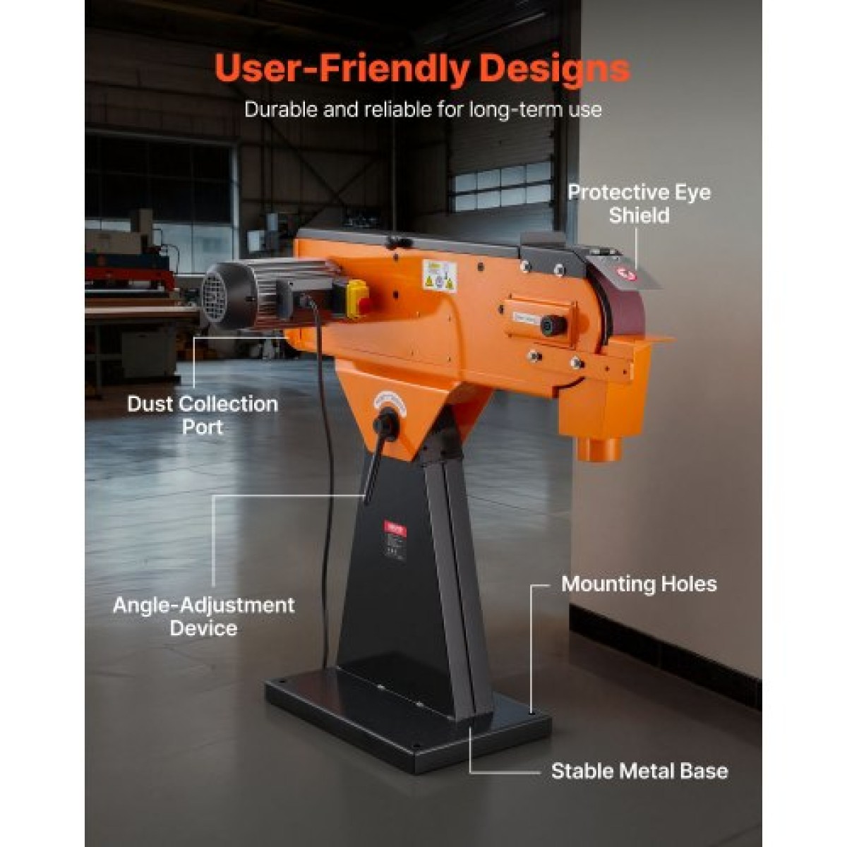 VEVOR 76mm x 2007 mm Belt Grinder Trinder, 2100W 900RPM Λειαντικό μηχάνημα λείανσης βιομηχανικής ποιότητας με ρυθμιζόμενη γωνία 0° - 45° και θύρα συλλογής σκόνης για επαγγελματική ξυλουργική επεξεργασία μετάλλων