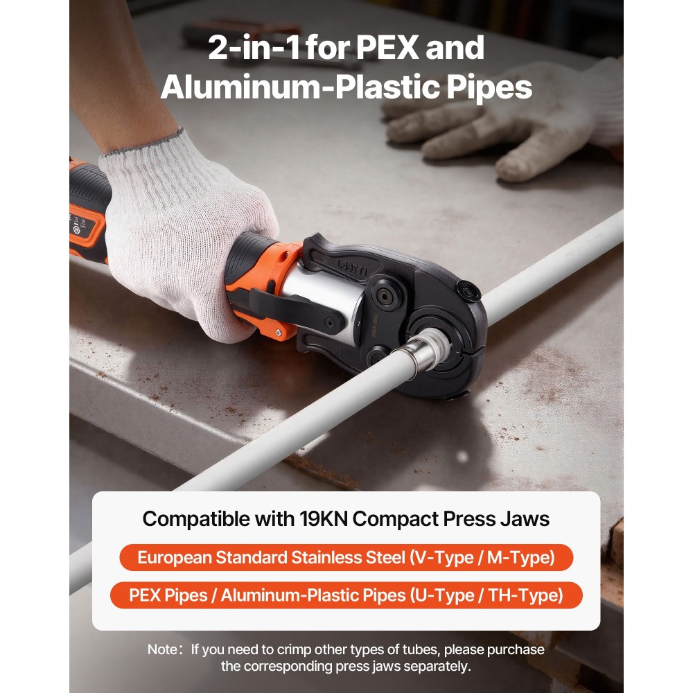 VEVOR Cordless Pipe Tool Kit, 18V Electric Pipe Crimping Tool for PEX & Aluminium-Plastic Tubes - με U16, U20, U25, U32 Press Jaws, 2pcs 2AH Batteries, Fast Charger & Carrying Case