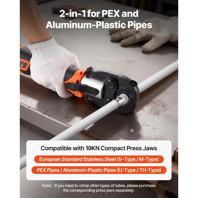 VEVOR Cordless Pipe Tool Kit, 18V Electric Pipe Crimping Tool for PEX & Aluminium-Plastic Tubes - με U16, U20, U25, U32 Press Jaws, 2pcs 2AH Batteries, Fast Charger & Carrying Case