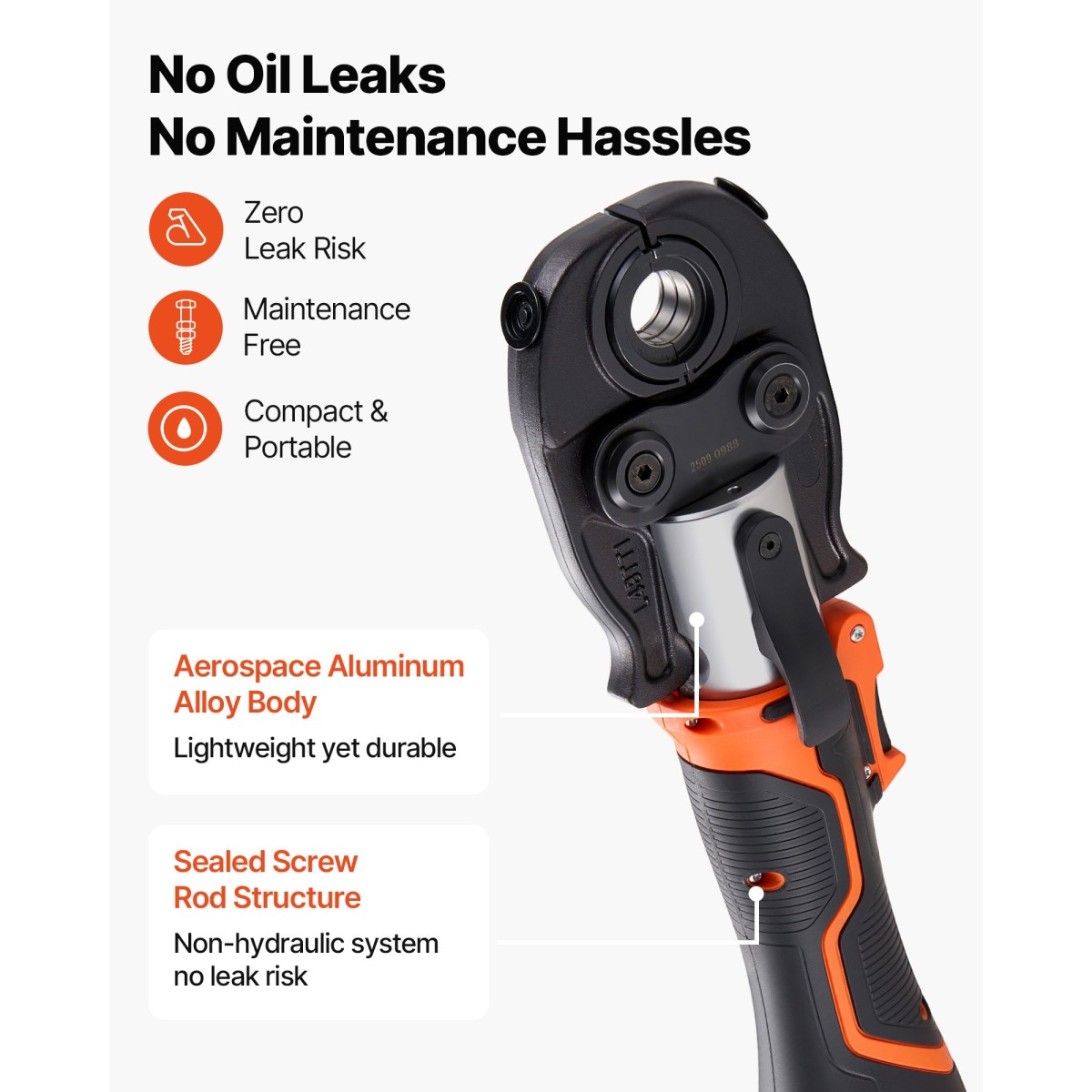 VEVOR Cordless Pipe Tool Kit, 18V Electric Pipe Crimping Tool for PEX & Aluminium-Plastic Tubes - με U16, U20, U25, U32 Press Jaws, 2pcs 2AH Batteries, Fast Charger & Carrying Case