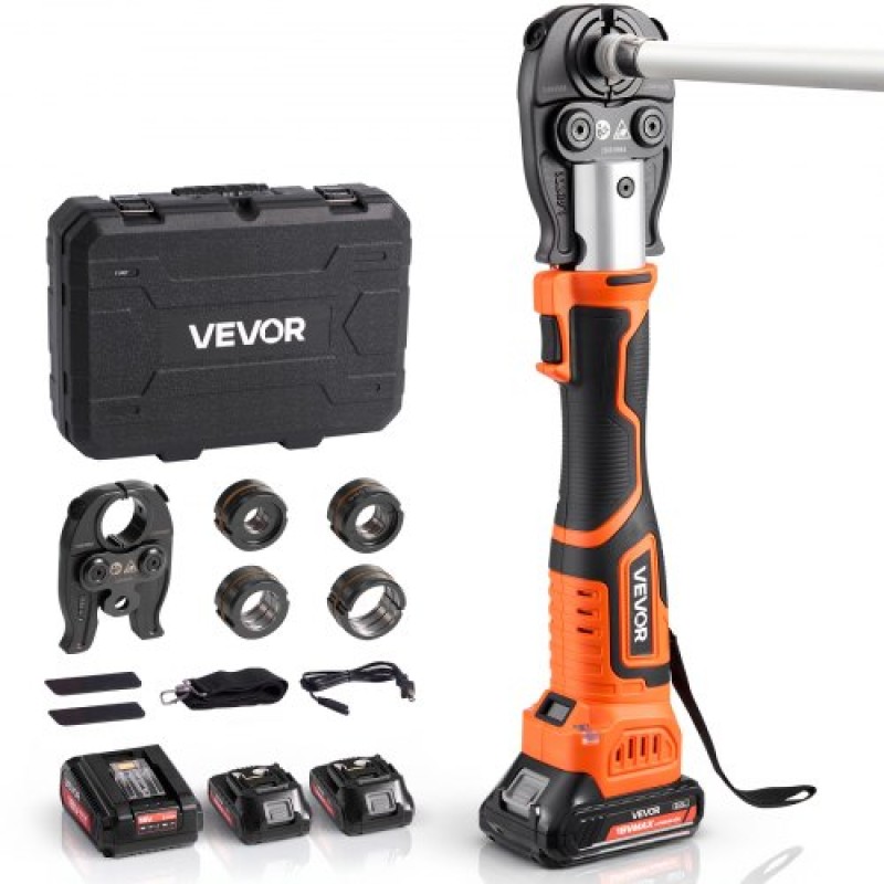 VEVOR Cordless Pipe Tool Kit, 18V Electric Pipe Crimping Tool for PEX & Aluminium-Plastic Tubes - με U16, U20, U25, U32 Press Jaws, 2pcs 2AH Batteries, Fast Charger & Carrying Case