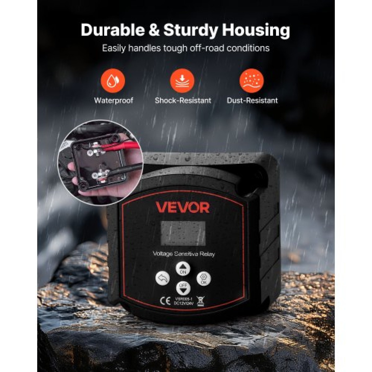 VEVOR Dual Battery Isolator Kit, 12V 300 Amp 33,6 mm² (2 AWG), χειροκίνητο και αυτόματο VSR Voltage Sensitive Relay με βολτόμετρο, οθόνη LCD, Smart Battery Isolator, Συμβατό με μπαταρίες λιθίου, για UTV, ATV